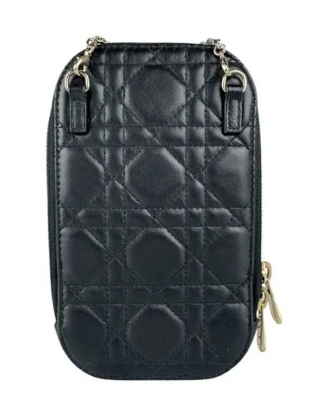 Auth Christian Dior Smartphone Case Phone Pouch Black/Gold Lambskin/Metal z9108